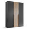 Stella Trading ASKA Kleiderschrank in Graphit, Mauvella Eiche Optik - Vielseitiger Drehtürenschrank 3-türig für Ihr Schlafzimmer - 150 x 210 x 53 cm (B/H/T)