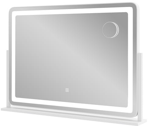 RELAX4LIFE Schminkspiegel mit Beleuchtung, Hollywood Spiegel mit 3 Farbtemperatur Licht und Touch Steuerung, großer Kosmetikspiegel mit 10 X Vergrößerung, Tischspiegel 360° drehbar, 89x11x59 cm, Weiß