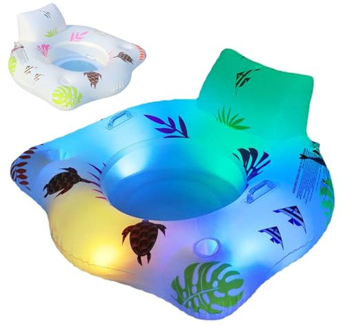 Piscina hinchable de PVC sostenible, LED integrado, silla de suelo con respaldo y soporte para 2 tazas, cómodos colchones flotantes para adultos, ideal para nadar y relajarse en verano