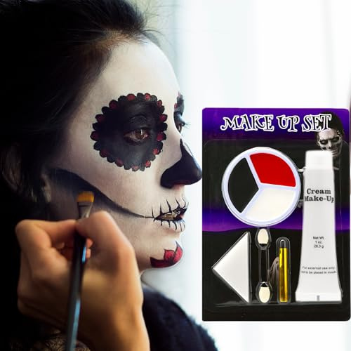 Kit de maquillage SFX Halloween White Face Paint, peinture pour le visage et le corps blanche, noire et rouge, kit de maquillage Halloween pour le visage et le corps, kit de maquillage SFX Cosplay