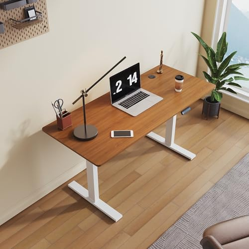 SONNI Elektrisch Höhenverstellbarer Schreibtisch, 140x60cm, Bürstenloser Motor mit 3 Memory-Funktionen, Anti-Kollisionssystem, Kabelmanagement, Steh-Sitz Tisch für Homeoffice, 80KG Traglast Nussbaum