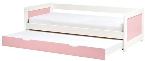 Kids Wooden EU Single Trundle Bed Frame Slide Out Extra Bed Pine Wood Pink Gravelines