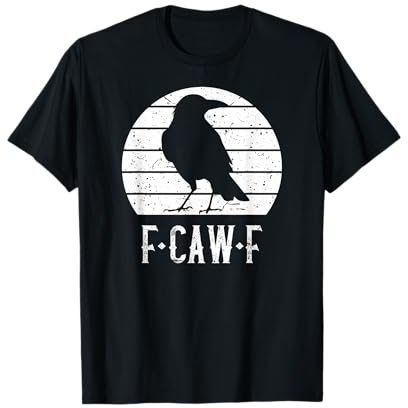 F-Caw-F Corvo Nero Retro Bianco Luna Vintage F-Caw-F Maglietta