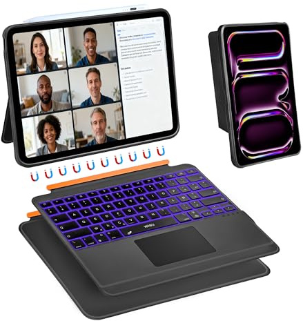 WIWU Coque Clavier iPad Pro 13 Pouces M4/M5 2024/2025,Clavier Bluetooth Magnétique Détachable 3 en 1 Support Réglable Rétroéclairage 7 Couleurs (Noir, iPad Pro 13 M4/M5 2024/2025)