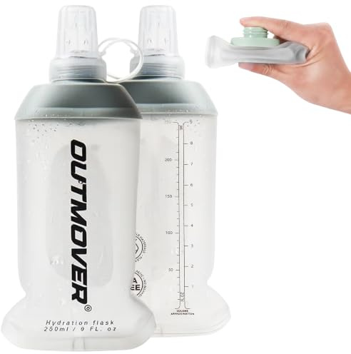Soft Flask 250ml Collapsible Water Bottle | Running Water Bottle with Leakproof High-Flow Valve | BPA-Free TPU Hydration Flask for Marathon, Hiking, Cycling | Wide Mouth, Easy Clean