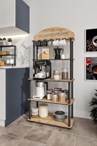 Modern Coffee Stand, Oak Color, 69 x 140 x 34 cm | 100% MDF with Compressed Kraft Legs | Stylish Industrial Design for Home & Office