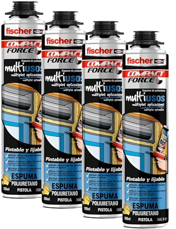 fischer - Espuma de poliuretano para Pistola, sellado y aislamiento de paredes, (Bote 750 ml), No incluye pistola (Paquete de 4)