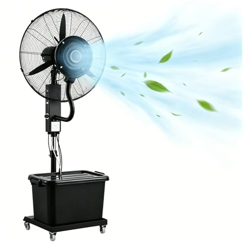 Ventilador Nebulizador 42L, Alta Velocidad Industrial con 3 Velocidades y Valor de Niebla Ajustable, Oscilación 90°, Altura Regulable 160‑200cm, para Refrigeración Exterior en Patio, Taller(71cm/28in)