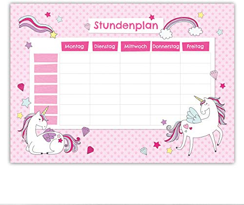 Papierdrachen Stundenplan DIN A4 Block - Motiv Einhorn - beschreibbar und ideal als Geschenk für die Schule - Terminkalender und Wochenplan - von Papierdrachen