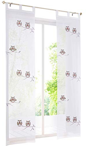 1er-Pack Schiebegardine mit Eule Bestickt Design Schiebevorhänge Transparent Voile Rollos (BxH 57x245cm)