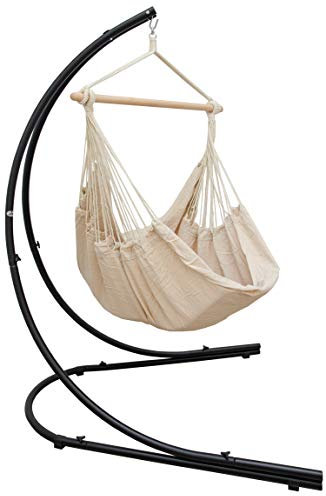 AMANKA XXL Hängesessel mit Gestell Outdoor - 210cm Metall Gestell für Hängesessel - 185x130cm Hängestuhl mit Ständer Hängesitz Gartenmöbel Hängesessel Balkon mit Gestell Gartenschaukel für Erwachsene