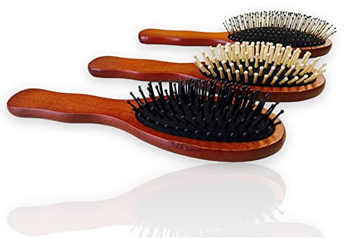 3 Stück Haarbürste Holz Rund Massage Welness drahtborsten Haarbürsten set
