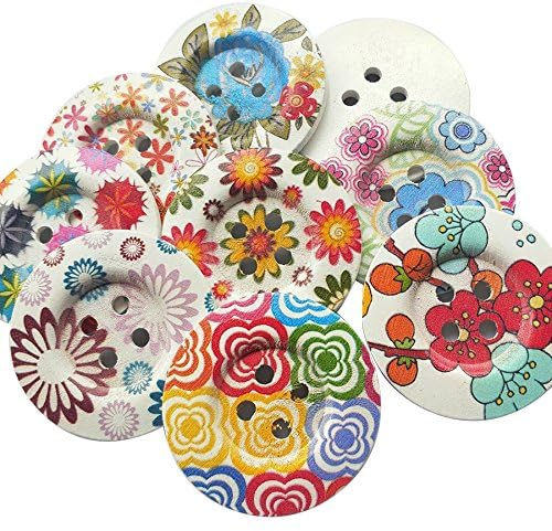 Chenkou Craft Runde Holzknöpfe mit Blumenmuster, 4 Löcher, 50 mm, 50 mm, 20 Stück