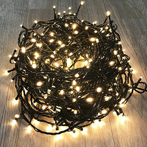 300er LED-Lichterkette innen & außen warmweiß mit Trafo Kabel grün