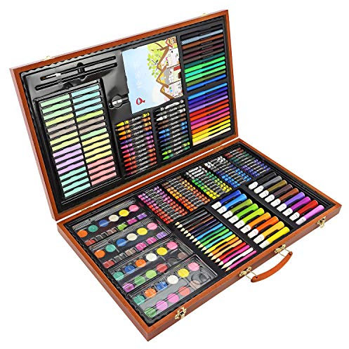 ArtBoss 258pc Wooden Box Artist Set Deluxe Art Oil Pencils Pens Markers Paints Crayons - Perfect for beginners or budding artists Kids Children's Adults