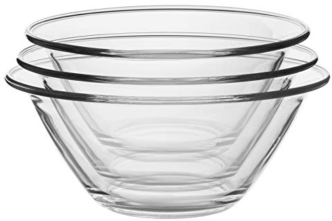 Bormioli Rocco 3pc Mr Chef Glass Nesting Mixing Bowl Set - Heavy Duty, Dishwasher and Microwave Safe - 3 Sizes