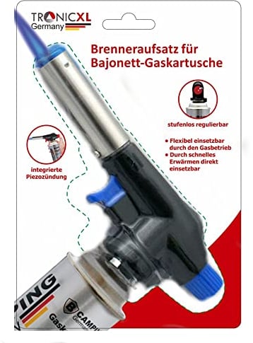 TronicXL Aufsatz Lötbrenner für Butan Gas Kartuschen - Löt brenner Gasbrenner Gasanzünder Lötlampe mit Piezozündung Bajonett Anschluss - OHNE Gaskartuschen