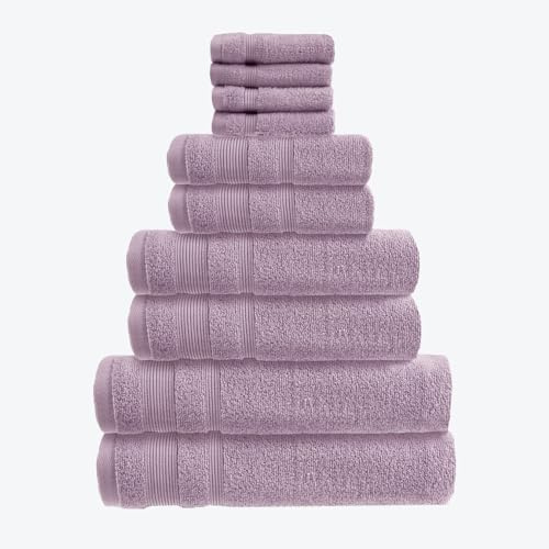 Allure Zero Twist 10 Piece Towel Set - 4 Face Cloths, 2 Hand Towels, 2 Bath Towels, 2 Bath Sheets, 100% Egyptian Cotton (Heather)
