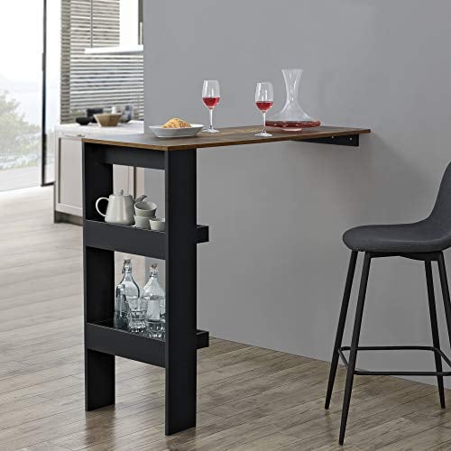 [en.casa] Mesa de Bar Bromölla Mesa de Bistro Elegante 120 x 45 x 106 cm Mesa Alta de Cocina con 2 Estantes Integrados Negro y Roble Oscuro