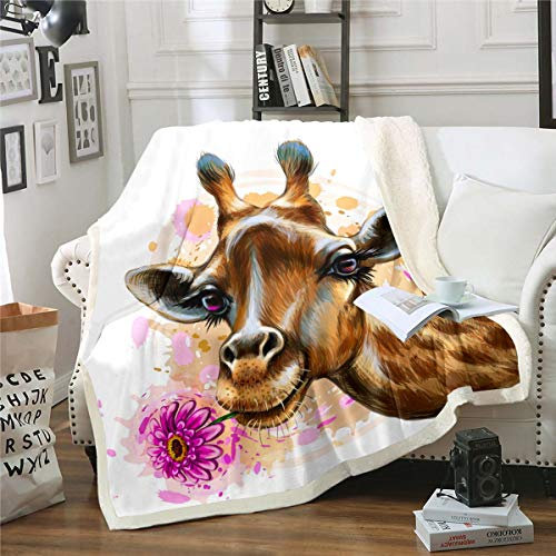 Coperta in pile con giraffa selvatica, motivo giraffa selvatica, ragazze, con stampa di animali, coperta in peluche, floreale ad acquerello, matrimoniale
