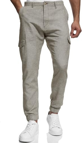 Indicode Herren Booth Cargohose Zeitlos aus Leinen & Baumwolle mit Taschen