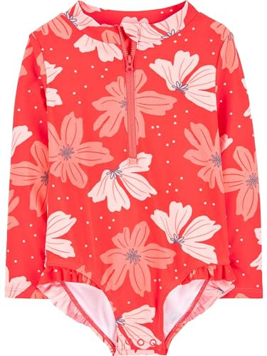 Simple Joys by Carter's Long Sleeve Zipper One Piece Swimsuit Traje de baño de una Sola Pieza, Rosa Floral, 12 Meses bebés niñas