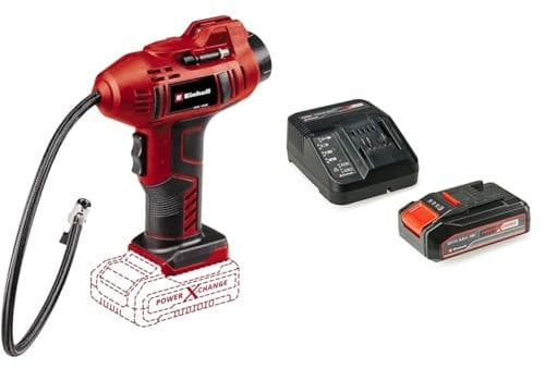 Einhell Compresor de coche a batería - CE-CC 18 Li Power X-Change, 18V, 11 bar, 60cm de manguera de aire comprimido, desconexión automática, incluye 1 batería de 2.5Ah y cargador individual