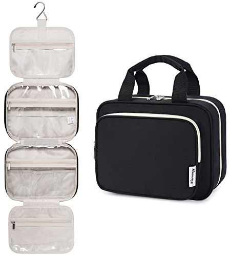 Narwey Trousse de Toilette de Voyage à Suspendre Femmes Trousse de Maquillage Organisateur Accessoires Toilette Sac de Toilette (Noir(Moyen))