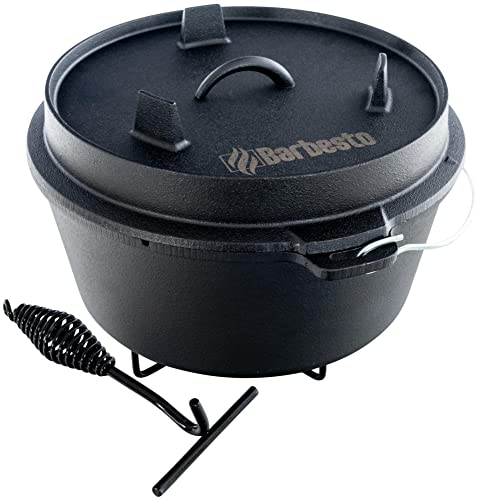 CLP Dutch Oven I Brotbackform Aus Gusseisen I Mit Ständer & Deckelheber I Für Kochen, Grillen, Camping Und Backen, Größe:11.3 L