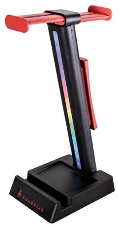 SureFire Vinson N1 Headset-Ständer Schwarz, ausziehbarer Halter für 2 Gaming Kopfhörer, Headset Stand mit RGB Beleuchtung, 28cm Halterung stehend oder am Tisch befestigt, Gaming Zubehör