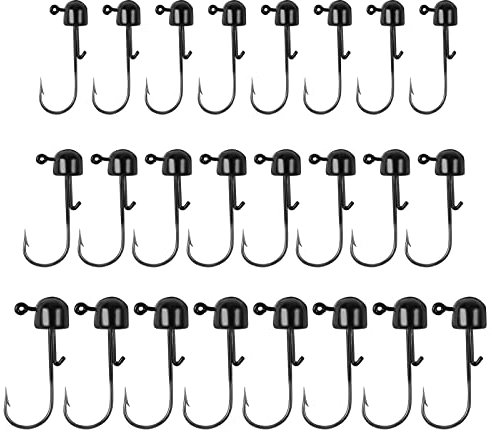 Savita 24 Stück Pilz Jigköpfe, 1,6g/2g/3g Angel Angelhaken Jighaken für Weiche Köder Eisen Jigball Angelhaken für Süß Salzwasser Angelliebhaber (Schwarz)
