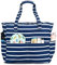 LOIDOU Große Strandtasche Damen Tote Bag mit Reißverschluss taschen Wasserdichte Sanddichte Pool Taschen Gym Schwimmbad mit nassem Fach Reise Carry On Frauen (3cm+1cm-Blauer Weißer Streifen)