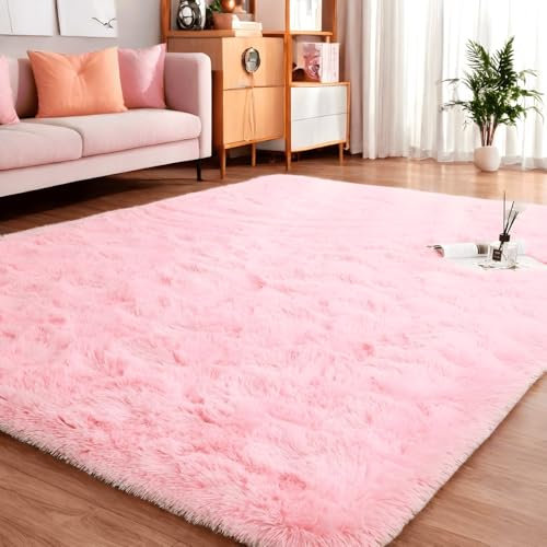 Lanyesky Tapis de Salon Tapis Moelleux Grand Tapis de Chambre Doux Tapis de Salon décoratif Moderne Tapis Doux Tapis antidérapant (Rose, 120x200cm)