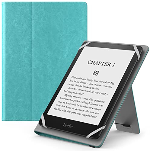 MoKo Funda Universal para 6,6.8,7 Kindle eReaders Fire Tableta - Kindle/Kobo/Voyaga/Lenovo/Sony Kindle E-Book E-Reader Tableta, Carcasa Folio con Correa de Mano y Soporte, Azul Claro