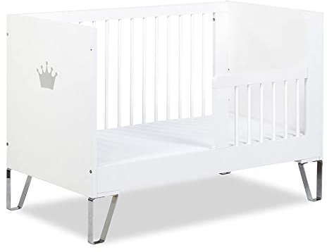 KMbaby Babybett 3-Stufen Höhenverstellbares Gestell Abnehmbare Sprossen für Neugeborene Kleinkinder Kinder Blanche 120x60 cm Weiß Mit Matratze und Barriere
