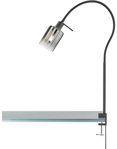 Fischer & Honsel|Klemmleuchte, Iska|sandschwarz|Glas|rauchfarben zu klar|B: 8,50 cm, H: 65,00 cm, Ausl. Wand: 50,00 cm|Schnurschalter|1x E14 max. 10,0 Watt|30441