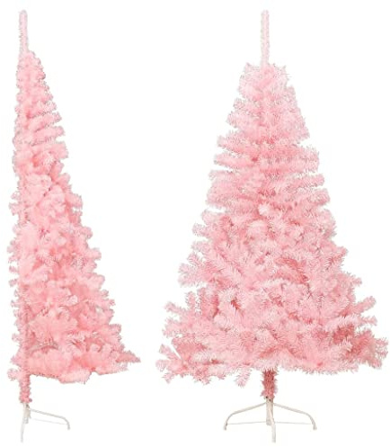 vidaXL Künstlicher Halb Weihnachtsbaum mit Ständer Christbaum Tannenbaum Dekobaum Kunstbaum Weihnachten Dekoration Weihnachtsdeko Rosa 120cm PVC