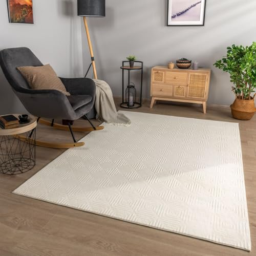 TT Home Wohnzimmer Teppich Esszimmer Kurzflor Geometrische Optik Skandi Boho Unifarben, Farbe:Creme Taupe, Größe:60x100 cm