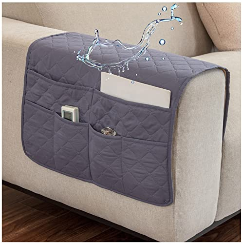 AWAV Organiseur pour Canapé et Fauteuil Imperméable et Antidérapant Sofa Accoudoir 6 Poches Support Organisateur de Chevet pour Tablette, téléphone, Tablette, Livre, télécommande TV (Gris)