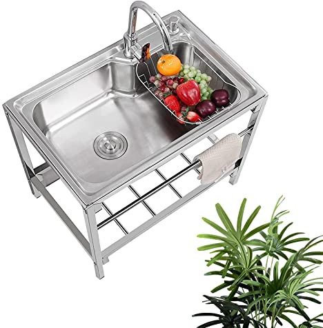 Fregadero De Comercial, Fregadero De Acero Inoxidable, Fregaderos De Un Seno, Esquinas Redondeadas En Forma De R, Fáciles De Limpiar, Se Pueden Usar En Exteriores e Interiores ( Color : Silver , Size