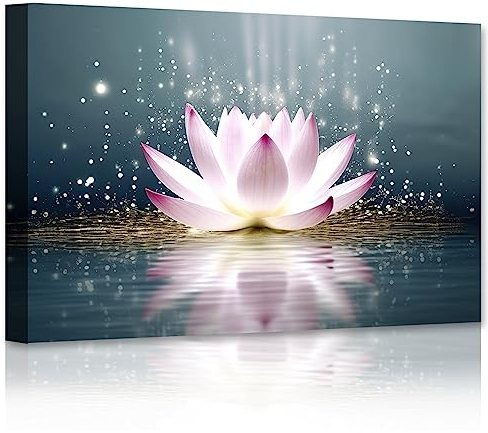 LZIMU Stampe su tela Zen Fiore di loto rosa sbocciato nella Quadri ad acqua per yoga spa meditazione spirituale camera Moderno decorazione da parete Incorniciato (30x45cm)