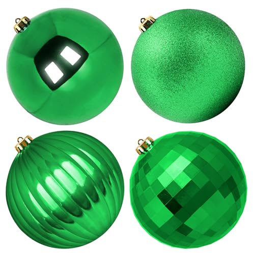 Benjia Bolas de Navidad gigantes, juego de adornos extra irrompibles de plástico para exteriores, césped, patio, árbol, decoración colgante (15 cm/150 mm, 4 paquetes, verde)