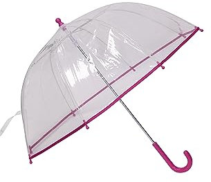 SWL Kids Clear Bubble Dome Umbrella – See Through Transparent PVC Brolly with Crook Handle | Lightweight, Safe & Durable Rain Cover for Children | Perfect for School, Travel & Outdoor Events (Pink)