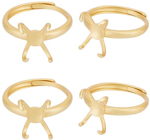 Beebeecraft 1 Box 4 Stück Ringfassungen Mit 4 Krallenzinken 18 Karat Vergoldet Verstellbare Rohlinge Fingerringbasen Komponenten Für Die Herstellung von DIY Ringschmuck