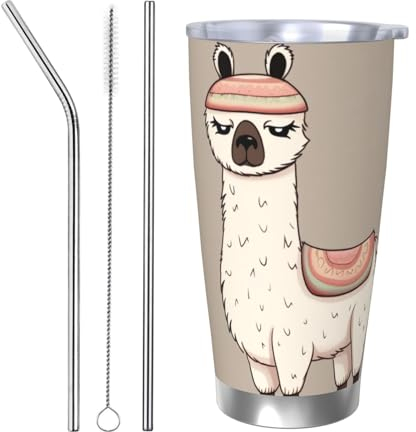 WSOIHFEC No Drama Lama-Aufdruck, Autobecher, doppelwandig, isoliert, mit Deckel und Strohhalm, Edelstahl, Reisebecher, wiederverwendbar, auslaufsicher, tragbarer Thermobecher für kalte heiße Getränke