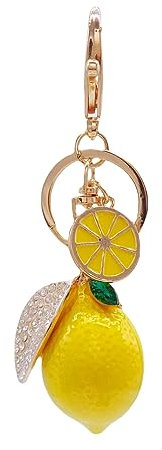 Porte-Clés Citron, Créative Cristal Fruit Citron Pendentif Porte-Clés, Porte-clés de Voiture Femmes Sac à Main Charmes Porte-Clés Keychain Keyring