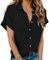 HOTOUCH Womens Blouse Cotton Shirt Short Sleeve Formal Work Ladies Office Shirts V-Neck Button Down Placket Tops Basic Fitted Shirt Black M