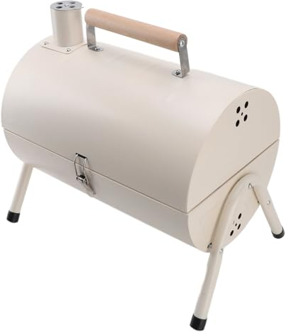 Holzkohlegrills Outdoor-BBQ-Grill, Doppelseitiger Tragbarer Fass-Holzkohlegrill mit Nahezu Grillfläche, Outdoor-Hinterhof-Camping-Picknicks, Terrasse und Partys (Weiß mit