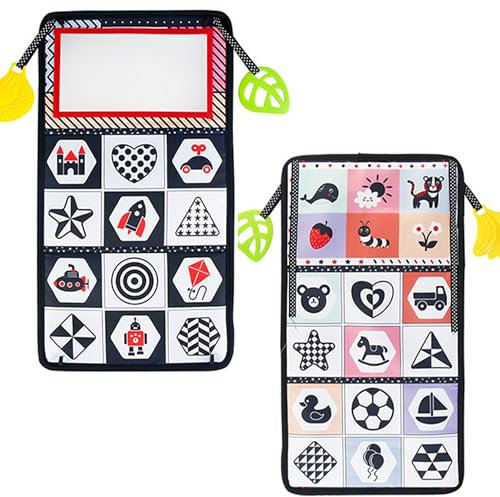 SQAQS Giochi Montessori Neonato, 2 Gengive Piatte, Giocattoli Specchio per Bambini con Libri Sensoriali, Giochi Neonato, Libri di Stoffa con Specchio per Bambini, Neonato per 0-12 Mesi (pattern)