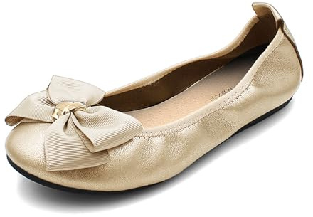 WOFANLULY Womens Flat Pumps Ladies Dolly Dollie Ballet Ballerina Work Smart Office Formal Comfort Bow Round Toe Slip On Flats Shoes